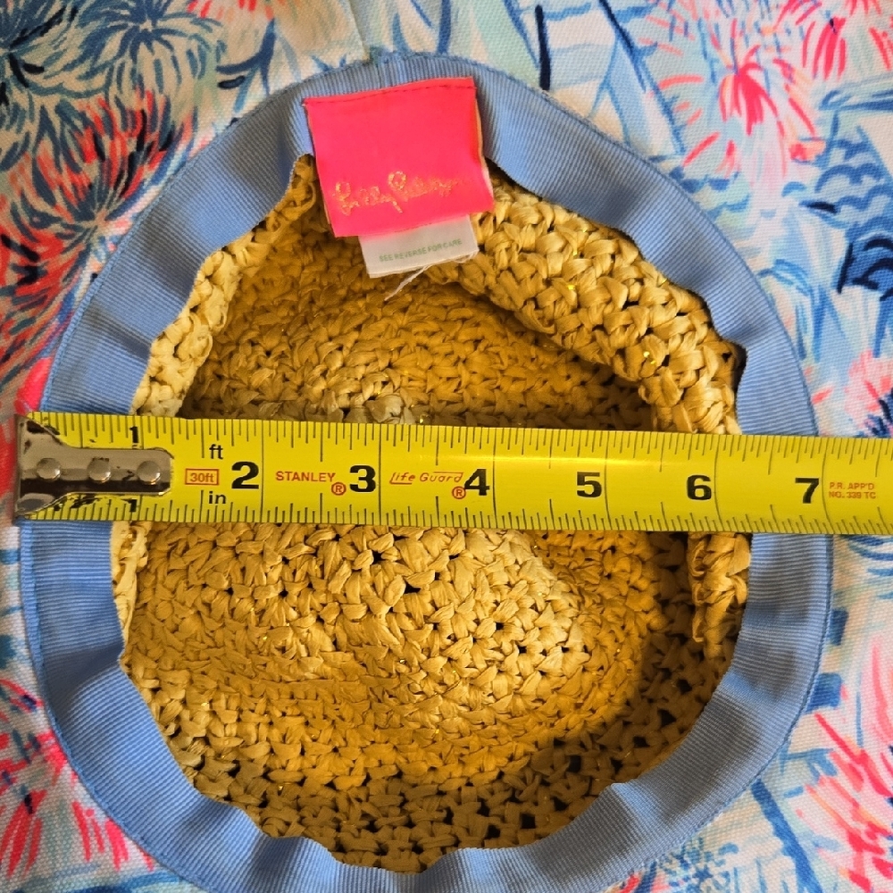 Lilly Pulitzer OSFM Blue/Pink Floral Straw Sun Protection Beach Pool Hat - Picture 8 of 10